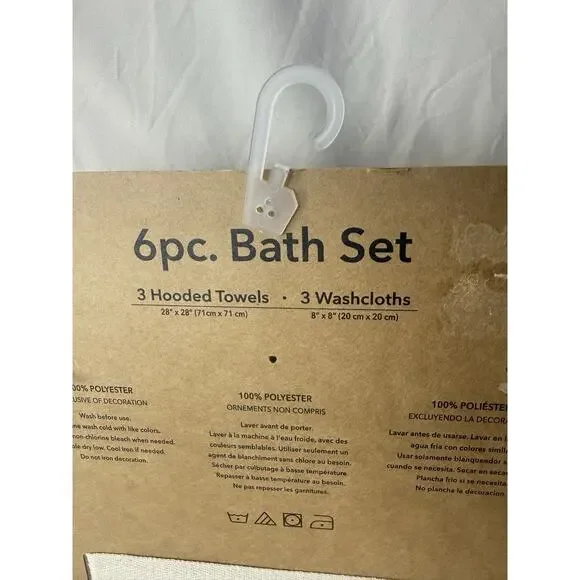 Kit + Pearl 6 Piece Baby Bath Set 3 Hooded Towels 3 Washcloths Unisex NWT - Picture 6 of 7